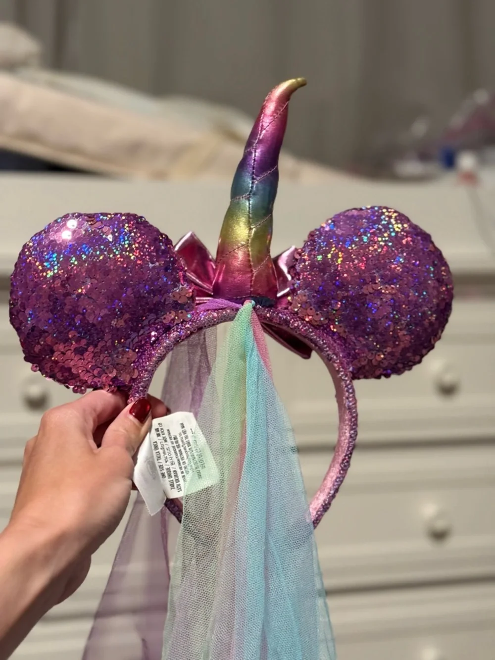 Disney Parks Unicorn Minnie Ears Rainbow Veil Sequin Headband Purple - Picture 5 of 6